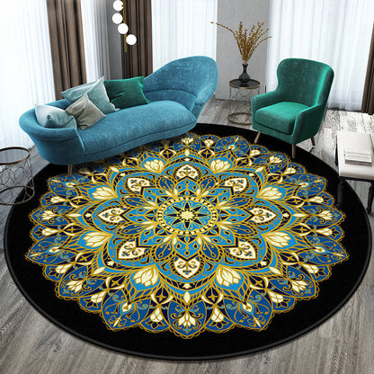 Skorter | Bohemian Living Room Rug Multicolored Mandala Rug Polyester Stain Resistant Washable Non-Slip Backing Rug for Hallway