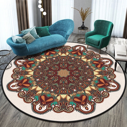 Skorter | Bohemian Living Room Rug Multicolored Mandala Rug Polyester Stain Resistant Washable Non-Slip Backing Rug for Hallway