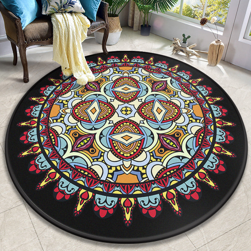 Skorter | Colorful Mandala Carpet Polyester Turkish Indoor Carpet Non-Slip Back Machine Washable Pet-Friendly Rug for Seating Area