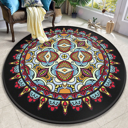 Skorter | Colorful Mandala Carpet Polyester Turkish Indoor Carpet Non-Slip Back Machine Washable Pet-Friendly Rug for Seating Area