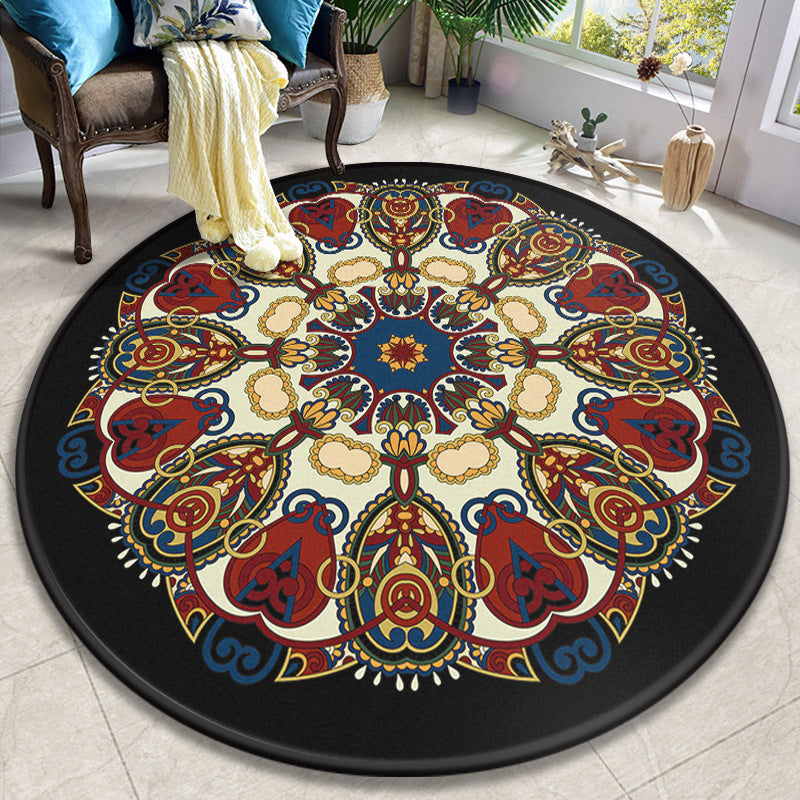 Skorter | Colorful Mandala Carpet Polyester Turkish Indoor Carpet Non-Slip Back Machine Washable Pet-Friendly Rug for Seating Area