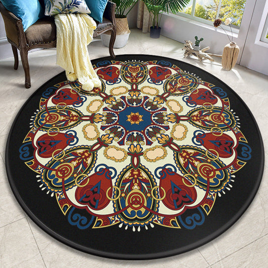 Skorter | Colorful Mandala Carpet Polyester Turkish Indoor Carpet Non-Slip Back Machine Washable Pet-Friendly Rug for Seating Area