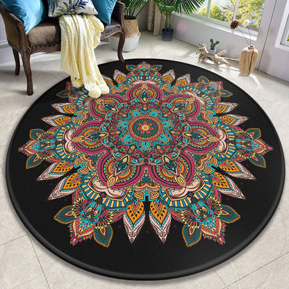 Skorter | Colorful Mandala Carpet Polyester Turkish Indoor Carpet Non-Slip Back Machine Washable Pet-Friendly Rug for Seating Area