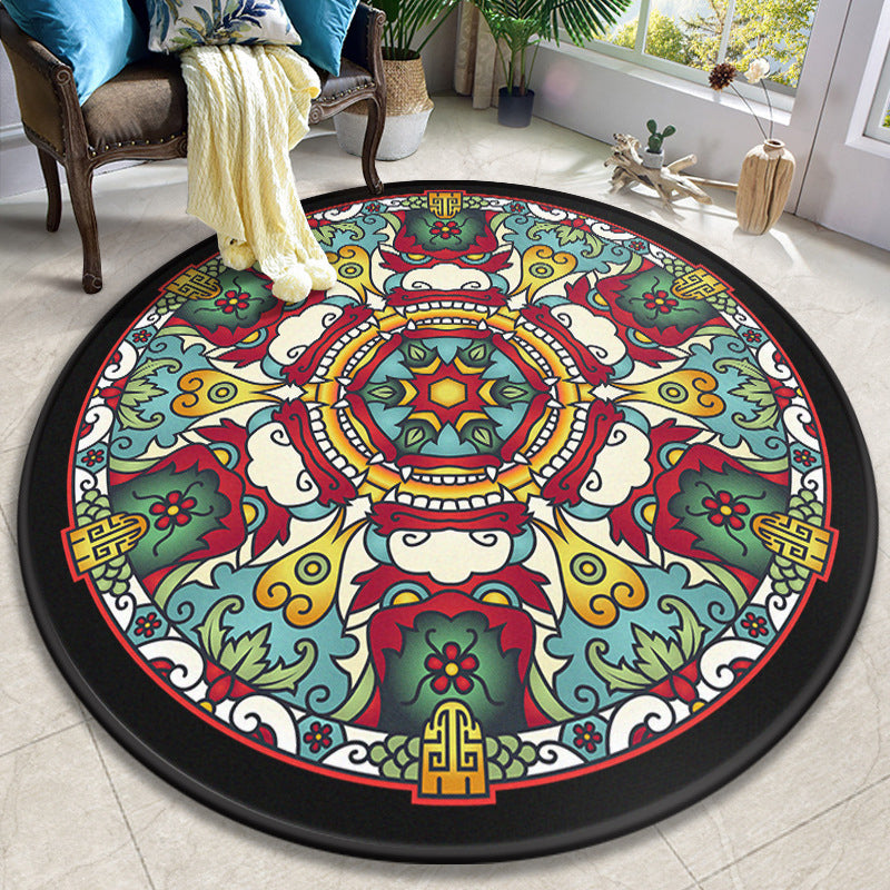 Skorter | Colorful Mandala Carpet Polyester Turkish Indoor Carpet Non-Slip Back Machine Washable Pet-Friendly Rug for Seating Area