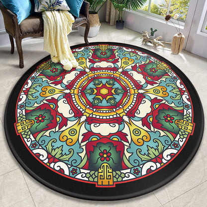 Skorter | Colorful Mandala Carpet Polyester Turkish Indoor Carpet Non-Slip Back Machine Washable Pet-Friendly Rug for Seating Area