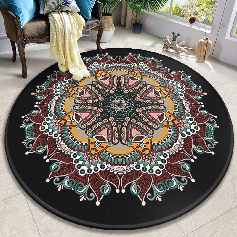 Skorter | Colorful Mandala Carpet Polyester Turkish Indoor Carpet Non-Slip Back Machine Washable Pet-Friendly Rug for Seating Area