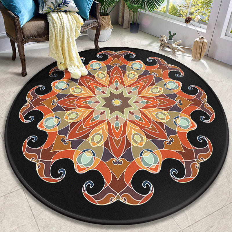 Skorter | Colorful Mandala Carpet Polyester Turkish Indoor Carpet Non-Slip Back Machine Washable Pet-Friendly Rug for Seating Area