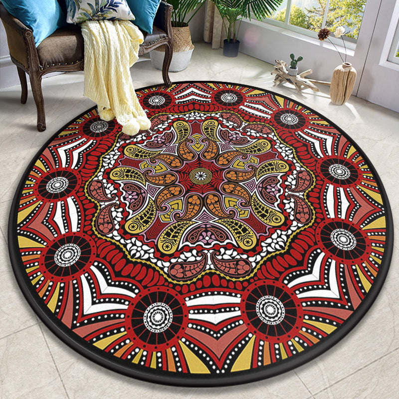 Skorter | Colorful Mandala Carpet Polyester Turkish Indoor Carpet Non-Slip Back Machine Washable Pet-Friendly Rug for Seating Area