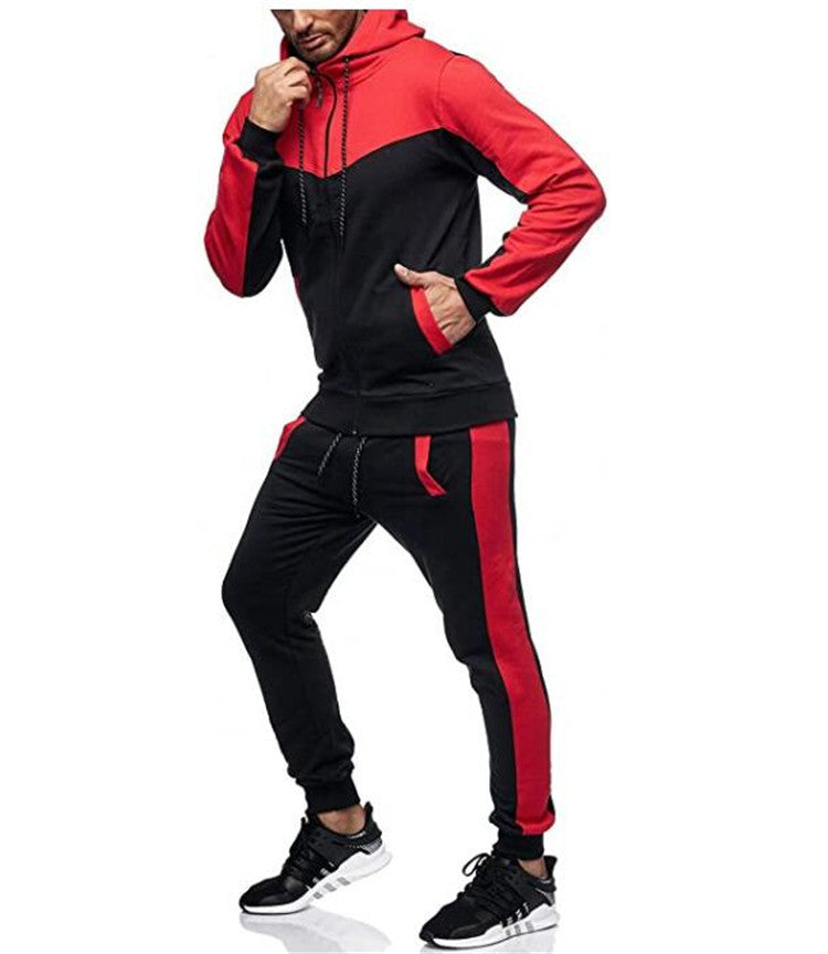 Men's sporty tracksuit set with hood and stylish contrast seams Skorter