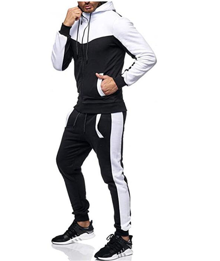 Men's sporty tracksuit set with hood and stylish contrast seams Skorter