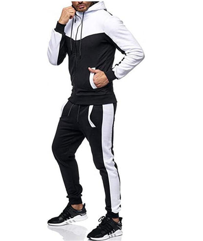 Men's sporty tracksuit set with hood and stylish contrast seams Skorter