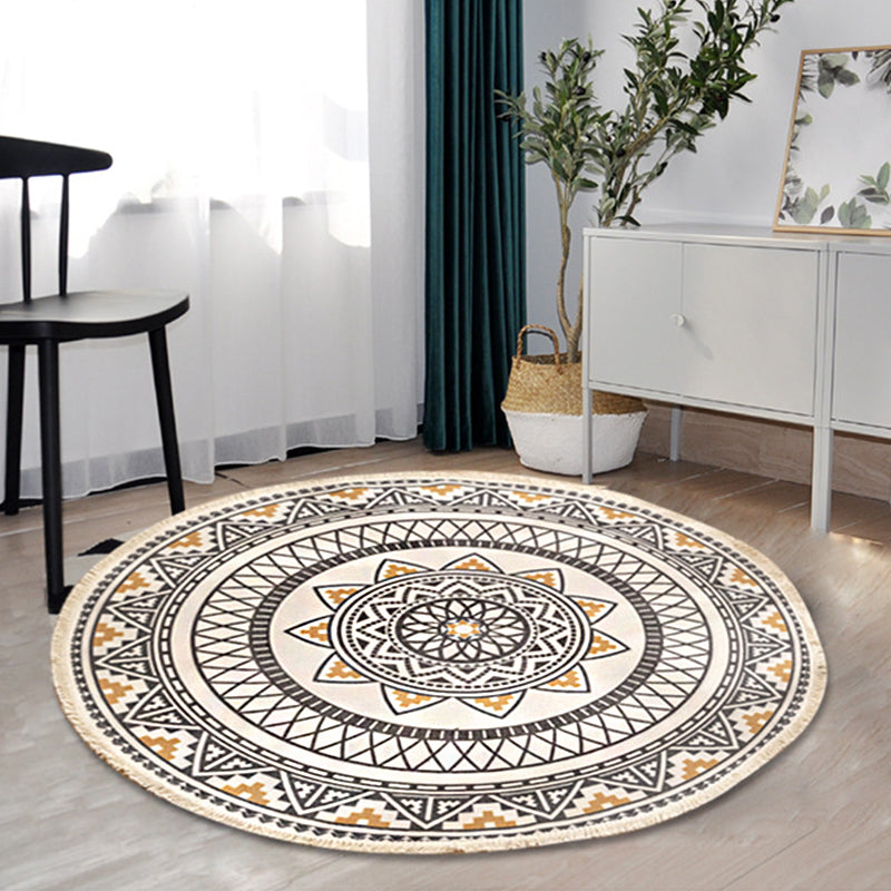 Skorter | Boho-Chic Bedroom Rug Multicolored Mandala Rug Made of Cotton Washable Area Rug