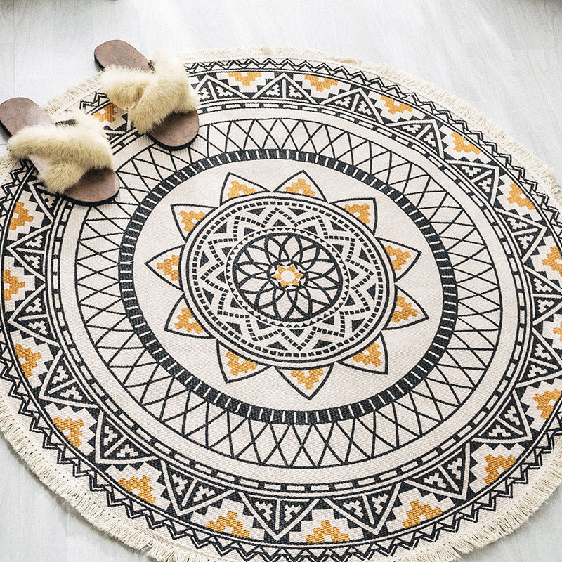 Skorter | Boho-Chic Bedroom Rug Multicolored Mandala Rug Made of Cotton Washable Area Rug