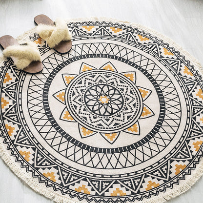 Skorter | Boho-Chic Bedroom Rug Multicolored Mandala Rug Made of Cotton Washable Area Rug