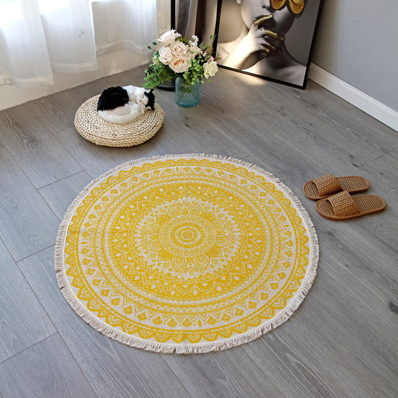 Skorter | Boho-Chic Bedroom Rug Multicolored Mandala Rug Made of Cotton Washable Area Rug