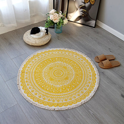 Skorter | Boho-Chic Bedroom Rug Multicolored Mandala Rug Made of Cotton Washable Area Rug