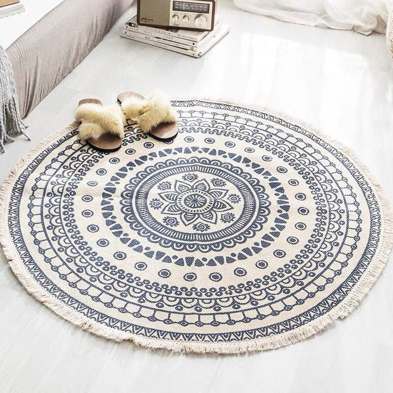 Skorter | Boho-Chic Bedroom Rug Multicolored Mandala Rug Made of Cotton Washable Area Rug