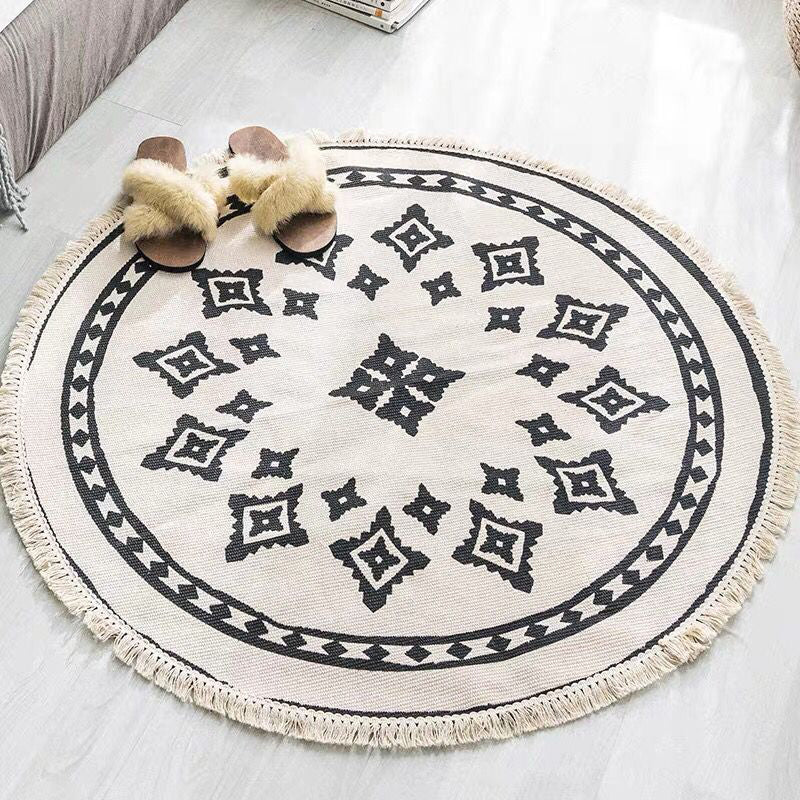 Skorter | Boho-Chic Bedroom Rug Multicolored Mandala Rug Made of Cotton Washable Area Rug