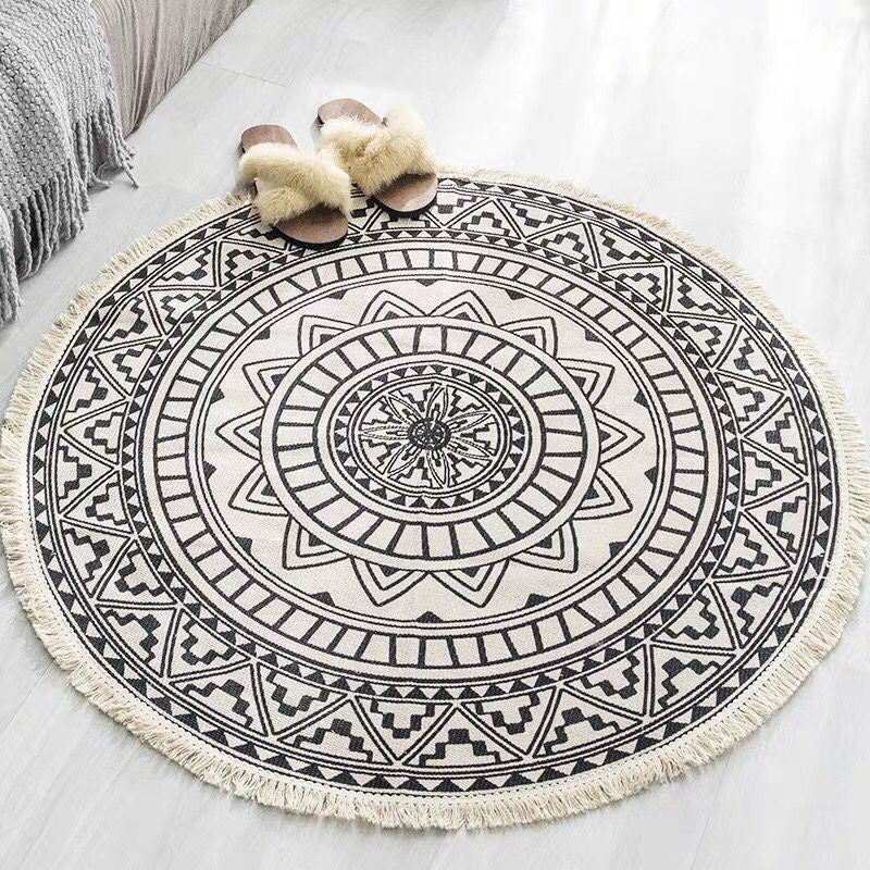 Skorter | Boho-Chic Bedroom Rug Multicolored Mandala Rug Made of Cotton Washable Area Rug