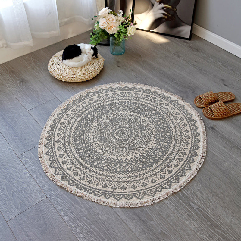 Skorter | Boho-Chic Bedroom Rug Multicolored Mandala Rug Made of Cotton Washable Area Rug