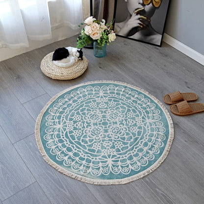 Skorter | Boho-Chic Bedroom Rug Multicolored Mandala Rug Made of Cotton Washable Area Rug
