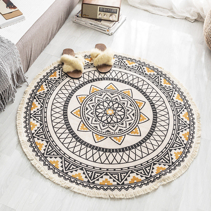 Skorter | Boho-Chic Bedroom Rug Multicolored Mandala Rug Made of Cotton Washable Area Rug