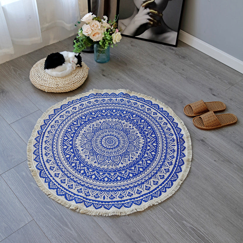 Skorter | Boho-Chic Bedroom Rug Multicolored Mandala Rug Made of Cotton Washable Area Rug
