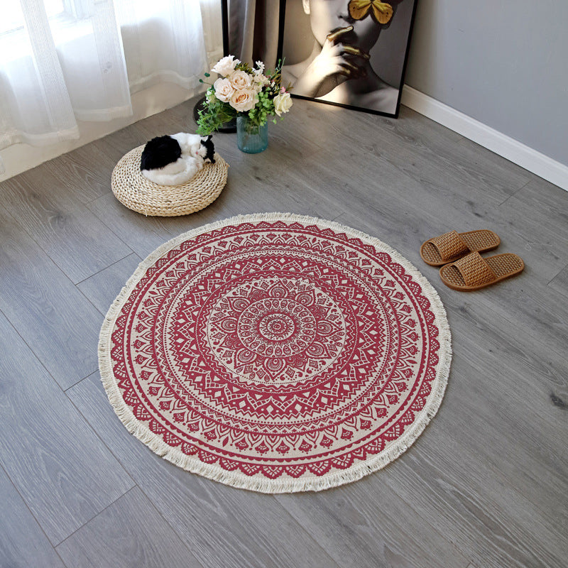 Skorter | Boho-Chic Bedroom Rug Multicolored Mandala Rug Made of Cotton Washable Area Rug