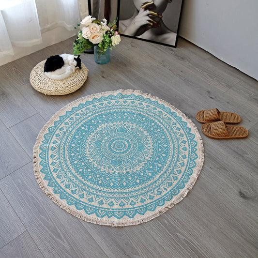 Skorter | Boho-Chic Bedroom Rug Multicolored Mandala Rug Made of Cotton Washable Area Rug