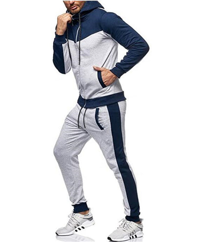 Men's sporty tracksuit set with hood and stylish contrast seams Skorter