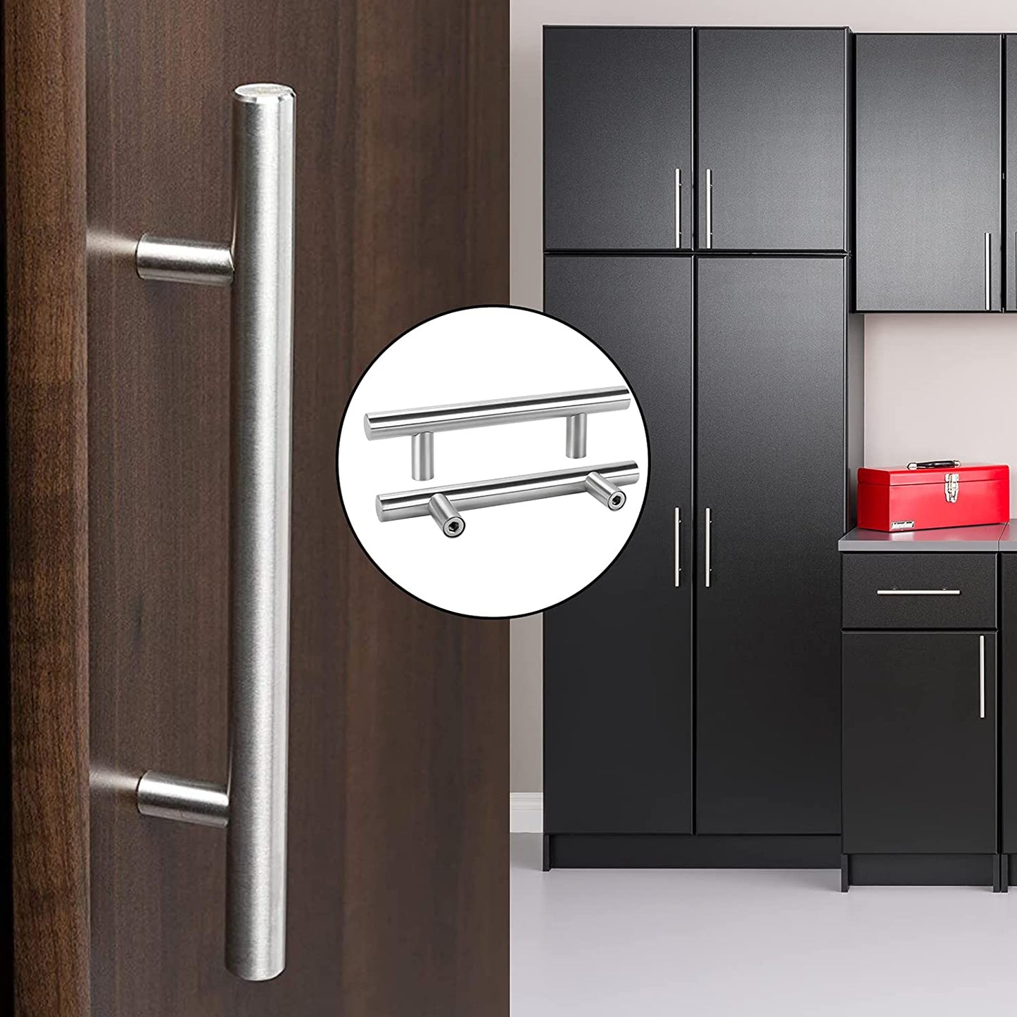 Skorter | Brushed Nickel Modern Stainless Steel Drawer Hardware T-Bar Handles