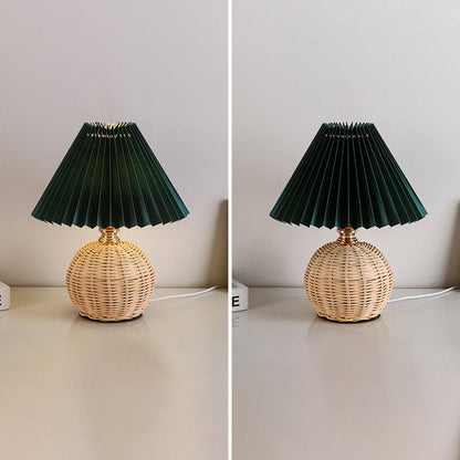 Skorter | RattaLume Nordic LED Table Lamp | Woven Rattan & Foldable Fabric Shade | Mood Light | Decor for the Bedroom