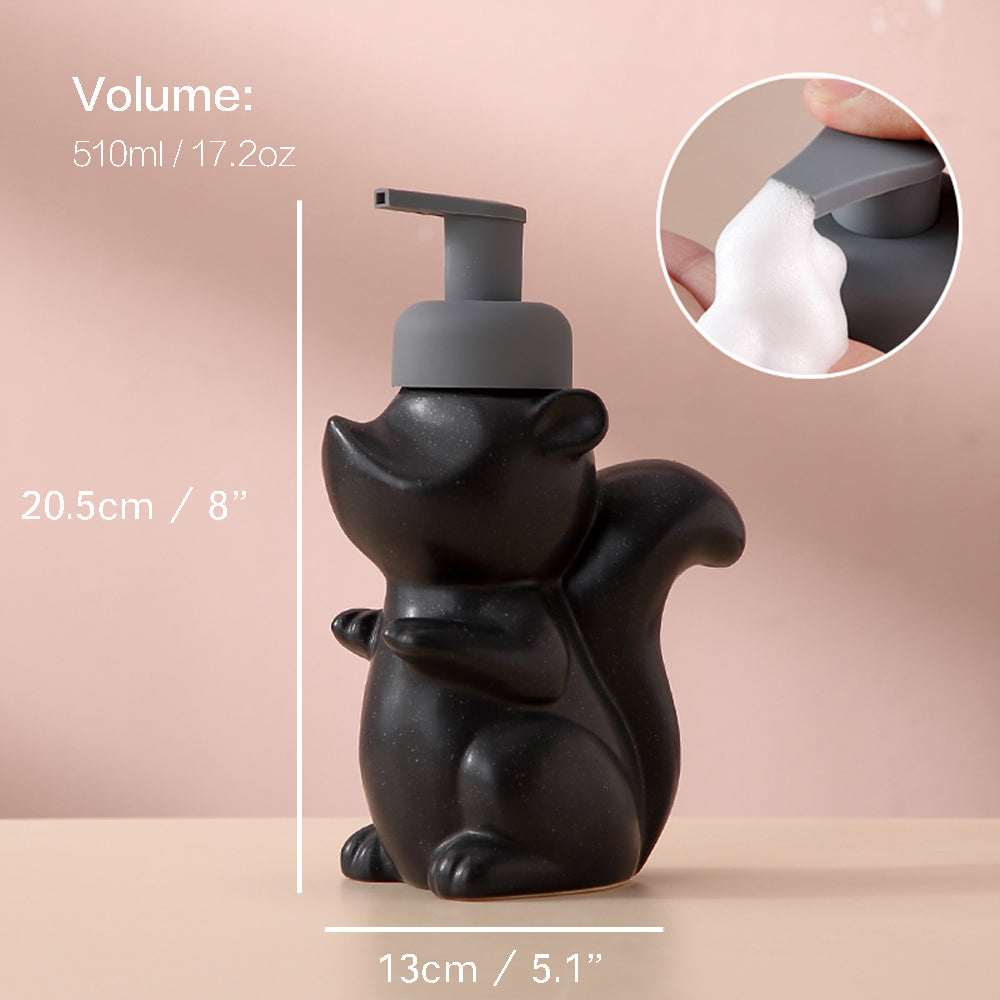 Skorter | Ceramic Soap Dispenser, Squirrel Foam Pump Bathroom Bottle, Animal Design, Refillable Reusable Lotion Pump for Bathroom Kitchen, 510ml/17.2oz