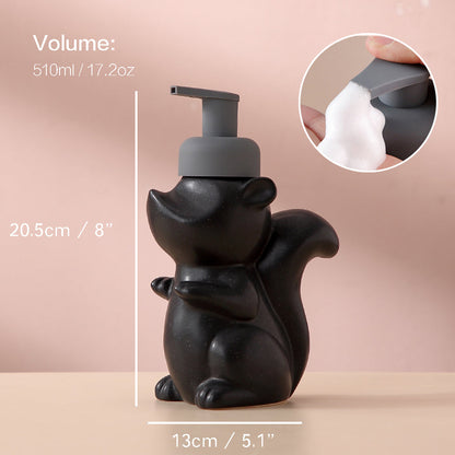 Skorter | Ceramic Soap Dispenser, Squirrel Foam Pump Bathroom Bottle, Animal Design, Refillable Reusable Lotion Pump for Bathroom Kitchen, 510ml/17.2oz