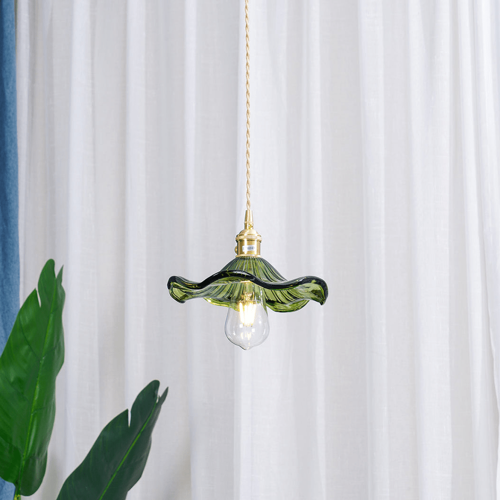Skorter | Elegant Hibiscus Flower Pendant Light – Glass & Brass Hanging Lamp