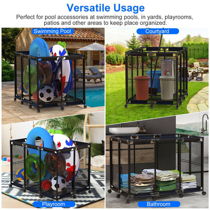 Skorter | 210 Gallon Pool Storage Bin Organizer Rolling Net Storage Basket with Lockable Wheel