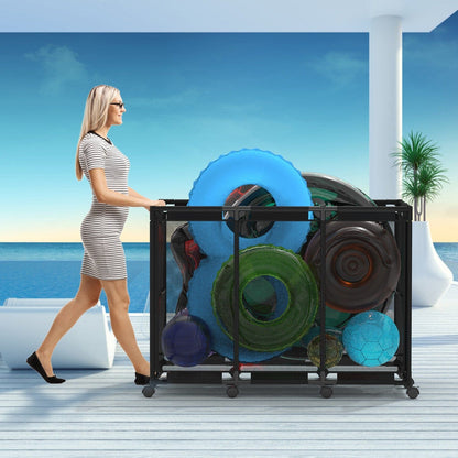 Skorter | 210 Gallon Pool Storage Bin Organizer Rolling Net Storage Basket with Lockable Wheel