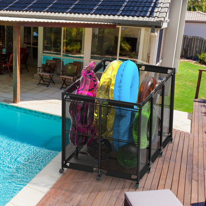 Skorter | 210 Gallon Pool Storage Bin Organizer Rolling Net Storage Basket with Lockable Wheel