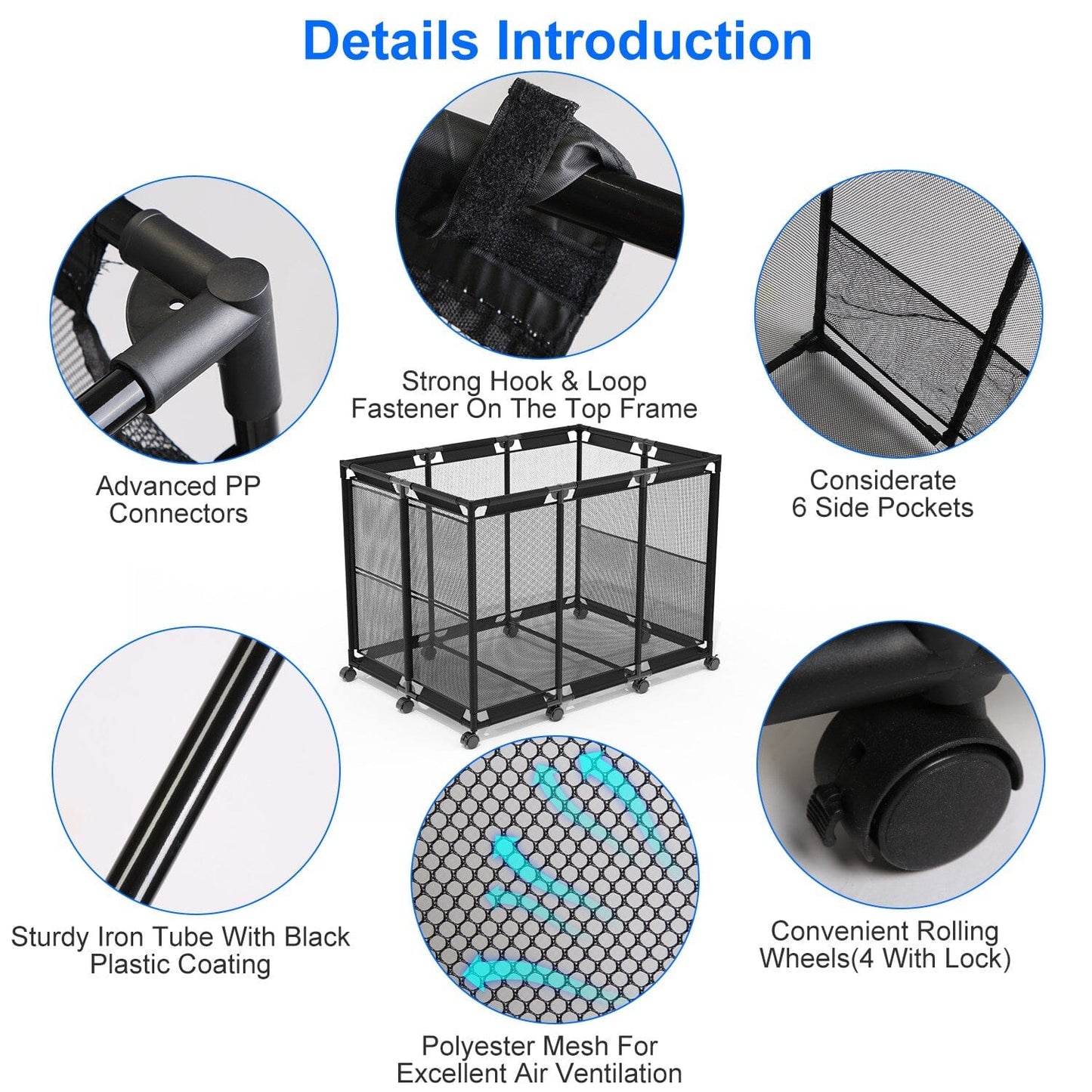 Skorter | 210 Gallon Pool Storage Bin Organizer Rolling Net Storage Basket with Lockable Wheel