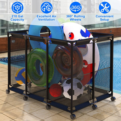 Skorter | 210 Gallon Pool Storage Bin Organizer Rolling Net Storage Basket with Lockable Wheel