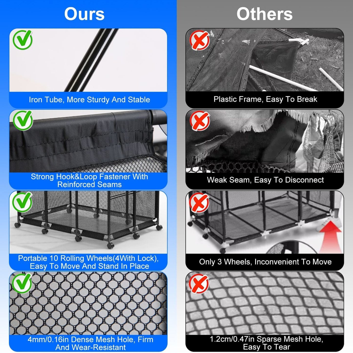 Skorter | 210 Gallon Pool Storage Bin Organizer Rolling Net Storage Basket with Lockable Wheel