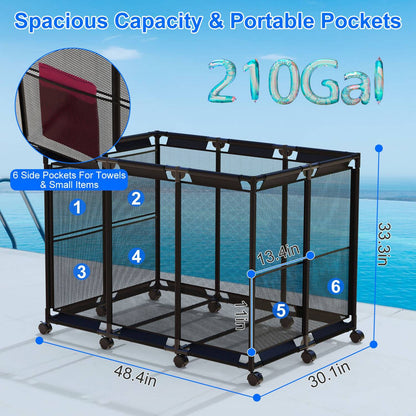 Skorter | 210 Gallon Pool Storage Bin Organizer Rolling Net Storage Basket with Lockable Wheel