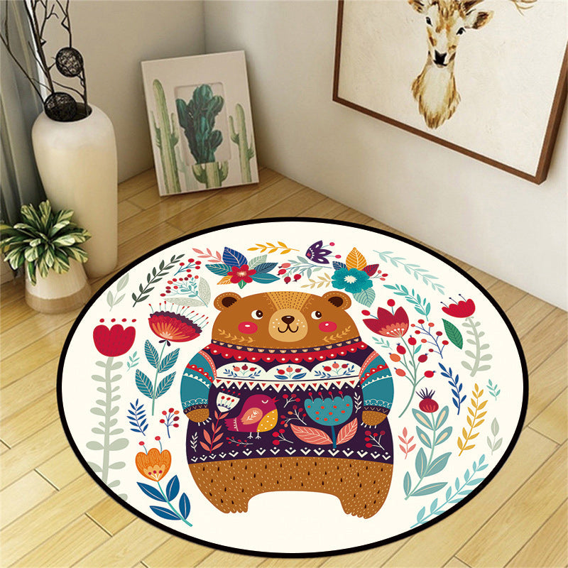 Skorter | Beautiful Multicolor Cartoon Rug Polyester Animal Print Rug Non-Slip Machine Washable Dirt-Repellent Rug for the Children's Room