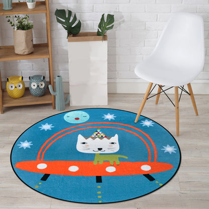 Skorter | Cartoon Animal Drawing Print Rug Multicolor Polypropylene Rug Machine washable Non-slip backing Stain-resistant rug for children's room