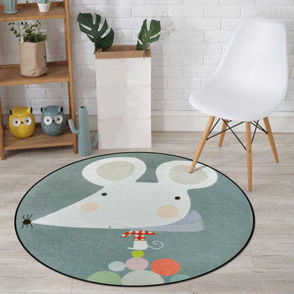 Skorter | Cartoon Animal Drawing Print Rug Multicolor Polypropylene Rug Machine washable Non-slip backing Stain-resistant rug for children's room