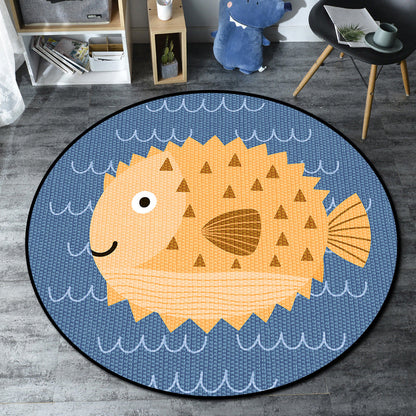 Skorter | Cartoon Kids' Room Rug Multicolored Sea Creatures Rug Synthetic Non-Slip Stain Resistant Washable Rug