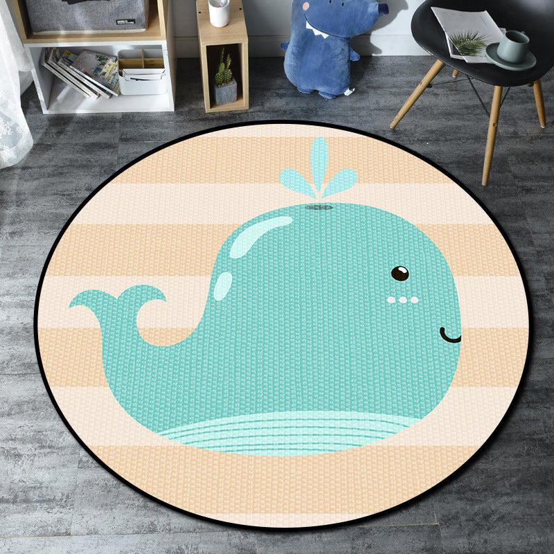 Skorter | Cartoon Kids' Room Rug Multicolored Sea Creatures Rug Synthetic Non-Slip Stain Resistant Washable Rug