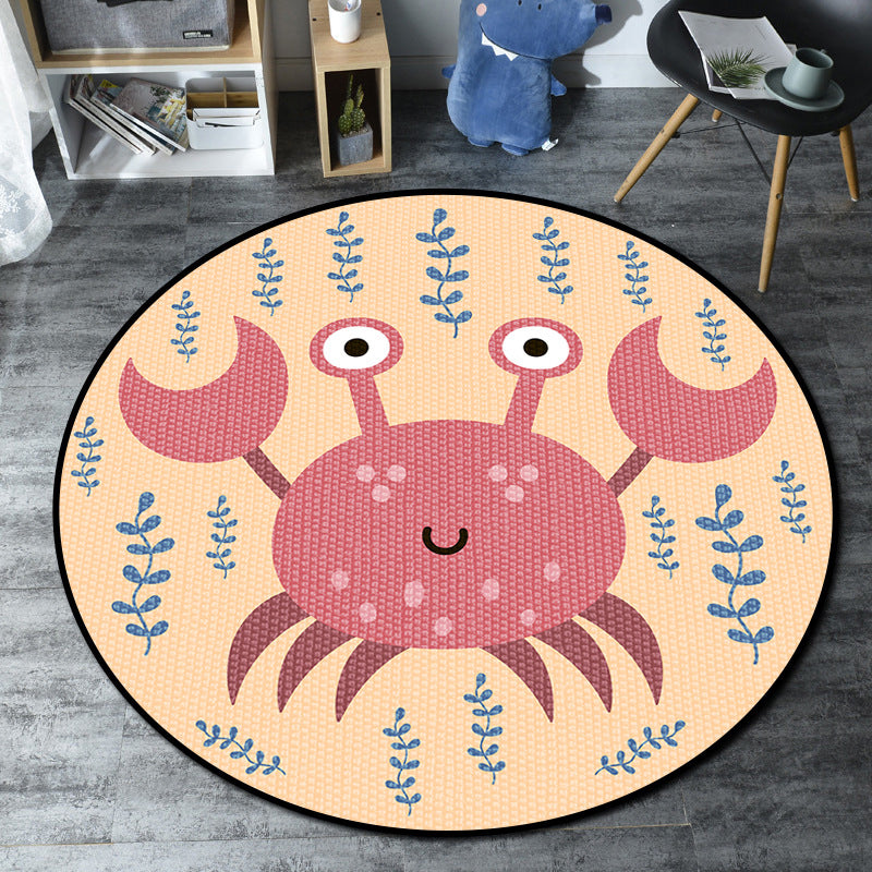 Skorter | Cartoon Kids' Room Rug Multicolored Sea Creatures Rug Synthetic Non-Slip Stain Resistant Washable Rug
