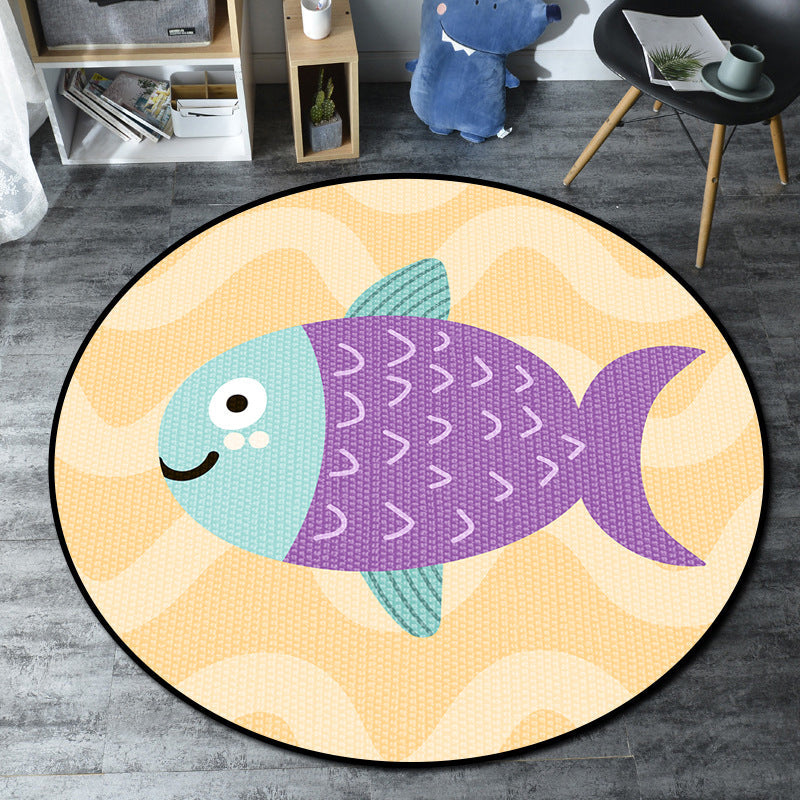 Skorter | Cartoon Kids' Room Rug Multicolored Sea Creatures Rug Synthetic Non-Slip Stain Resistant Washable Rug
