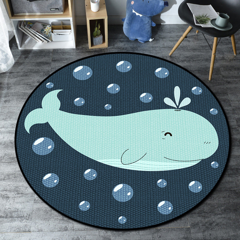 Skorter | Cartoon Kids' Room Rug Multicolored Sea Creatures Rug Synthetic Non-Slip Stain Resistant Washable Rug
